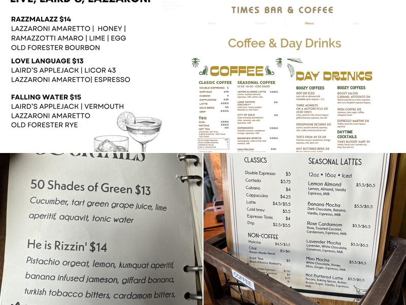 The Times Bar & Coffee Shop Menu