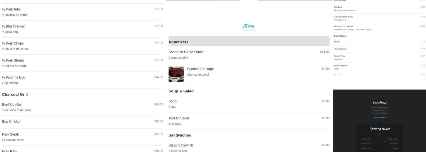 McWhorter Barbecue Menu