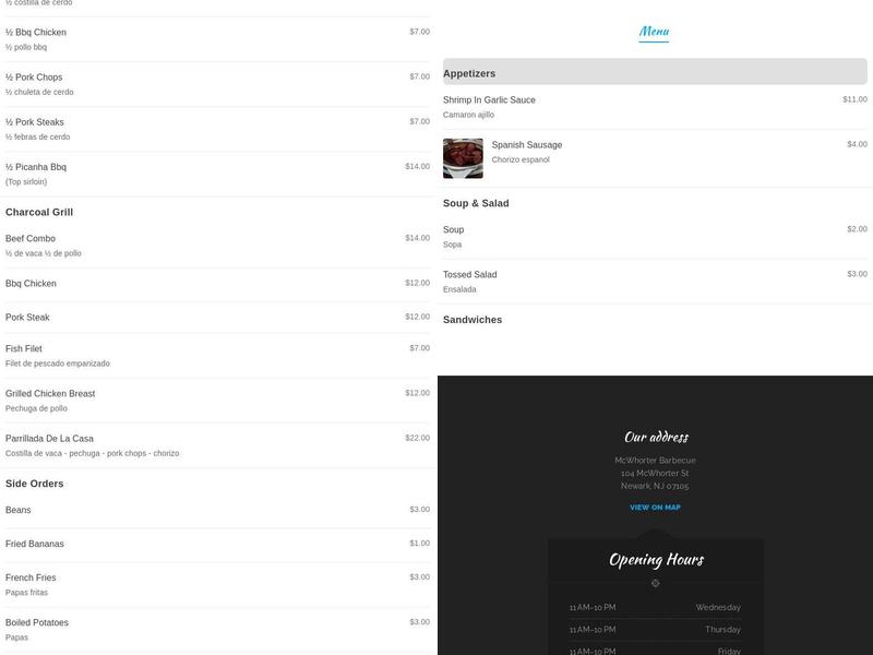 McWhorter Barbecue Menu