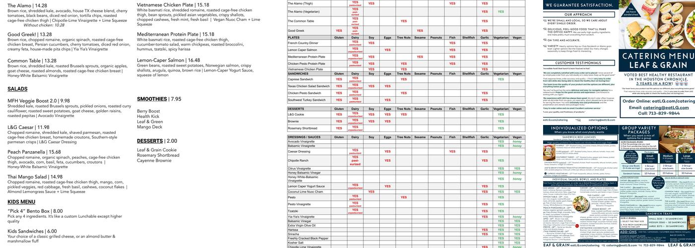 Leaf & Grain Menu