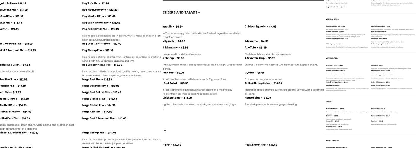 Sprout's Springroll & Pho Menu
