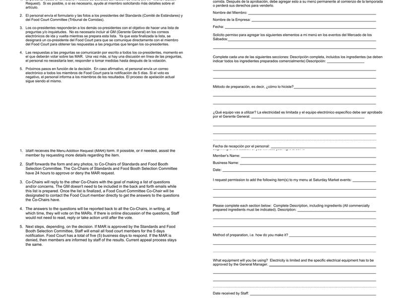 Eugene Saturday Market Menu