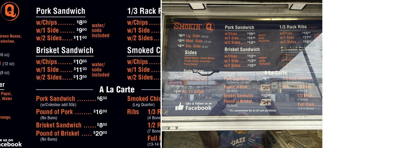 Smokin'Q Menu