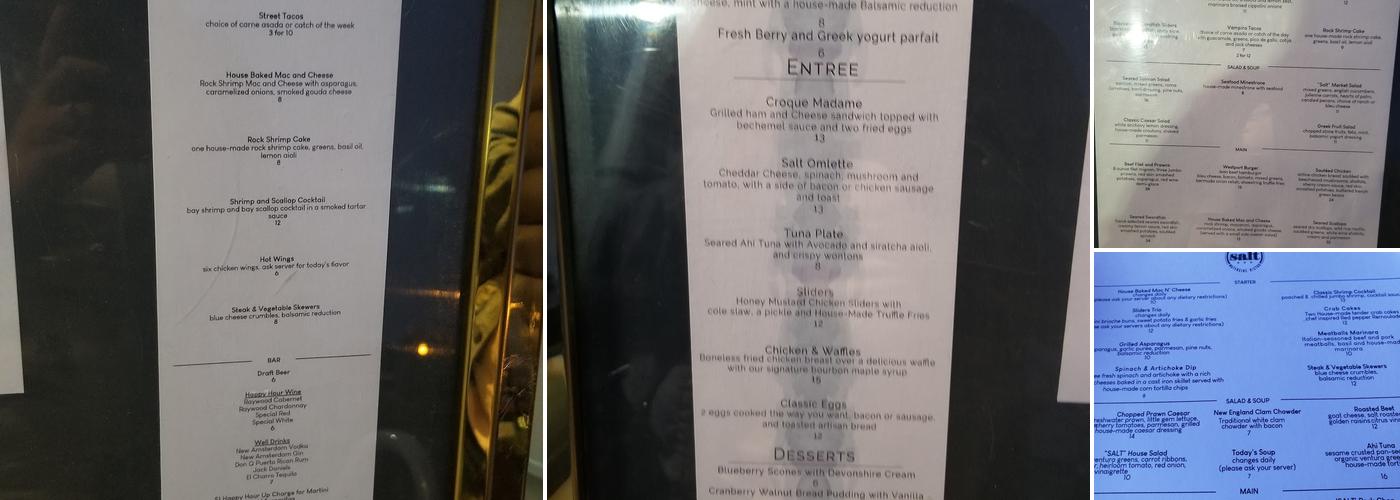 Salt Waterside Bistro Menu