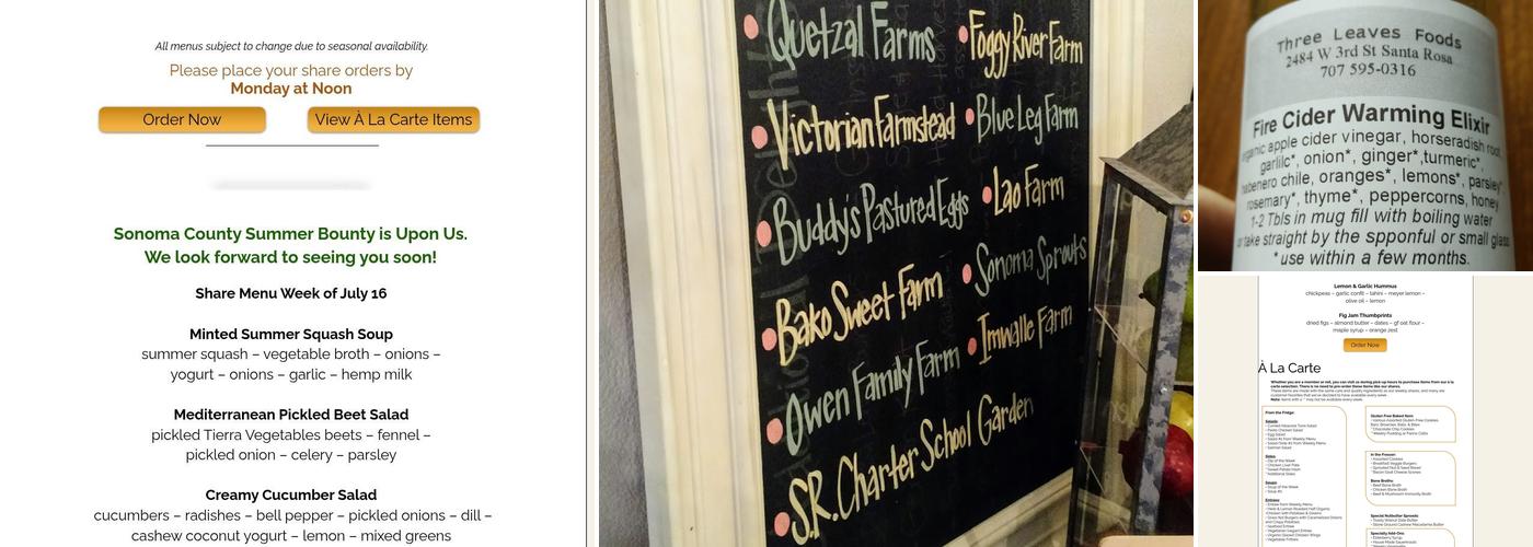 Three Leaves Foods Menu