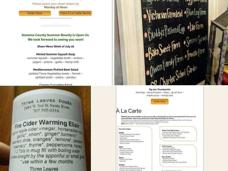 Three Leaves Foods Menu