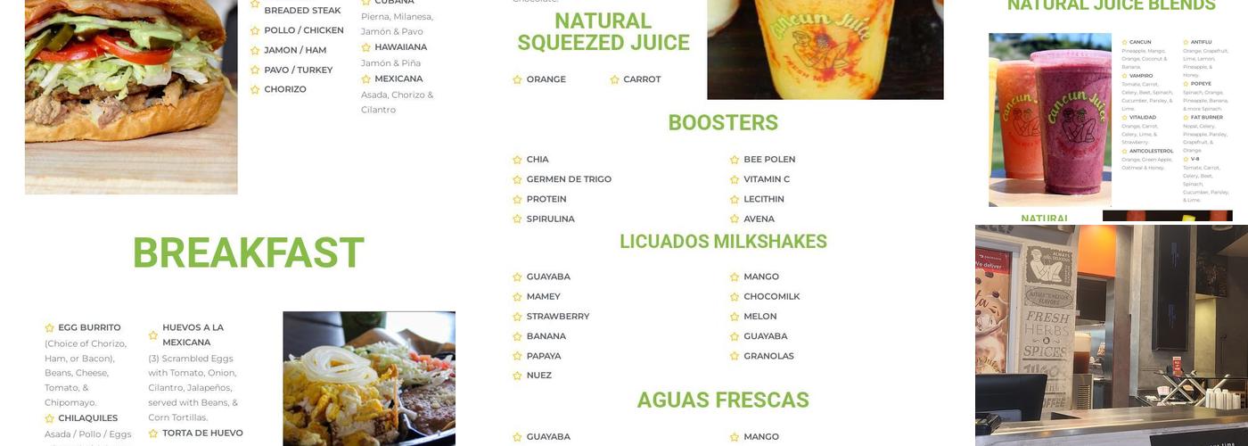 Cancun Juice Menu