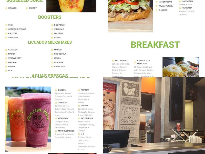 Cancun Juice Menu