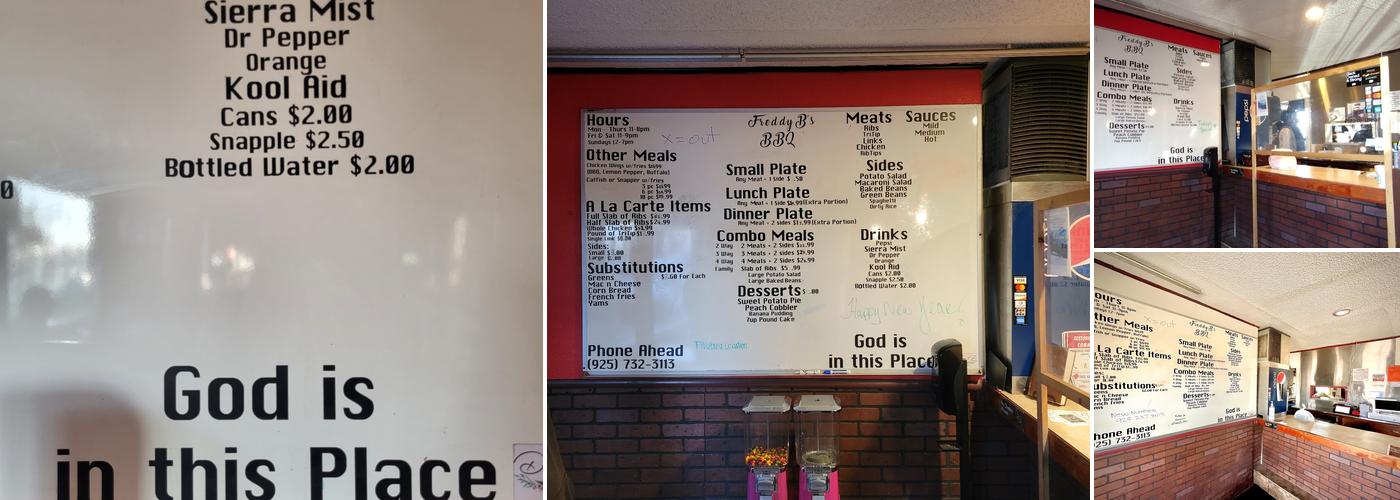 Freddy B's Menu