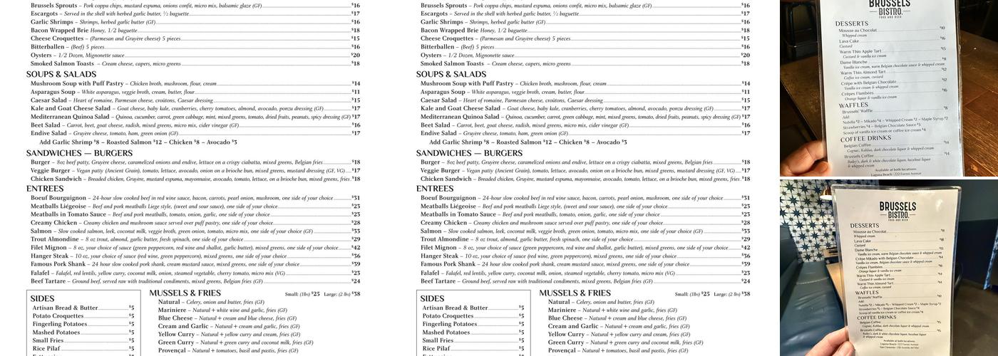 Brussels Bistro Menu