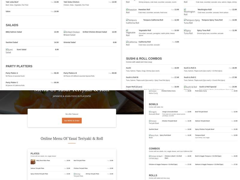 Yasai Japanese Grill Menu