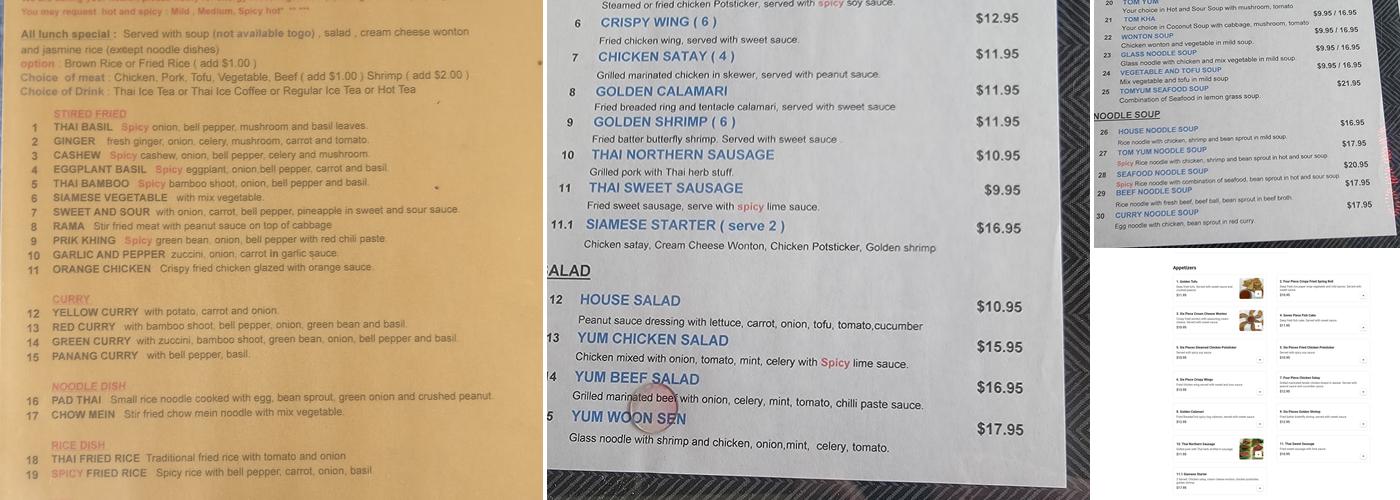 Siamese Express Menu