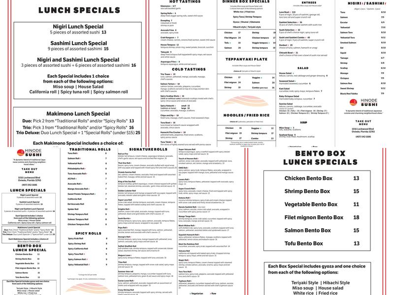 Hinode Sushi Menu