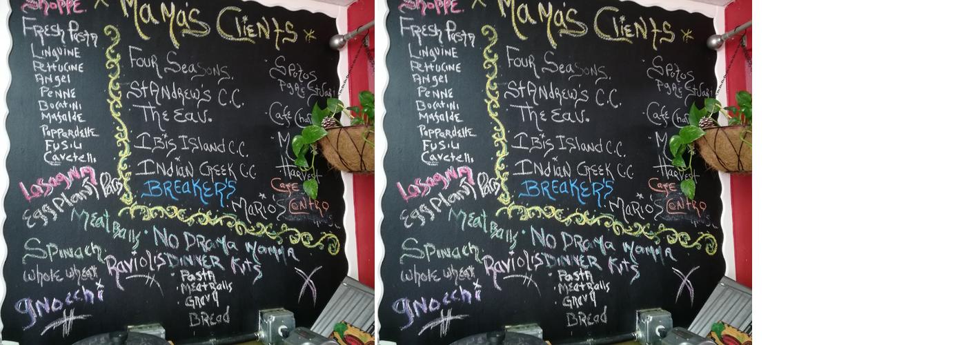 Mama Gizzi Pasta, Incorporated Menu