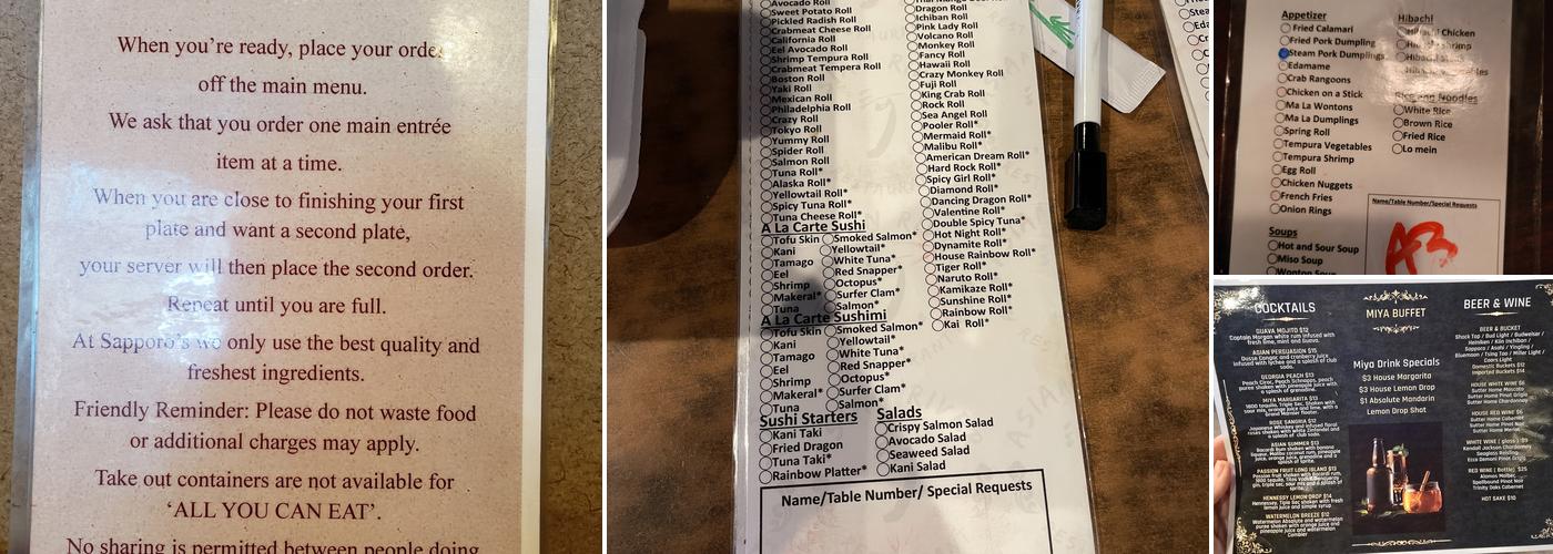 Miya buffet Menu