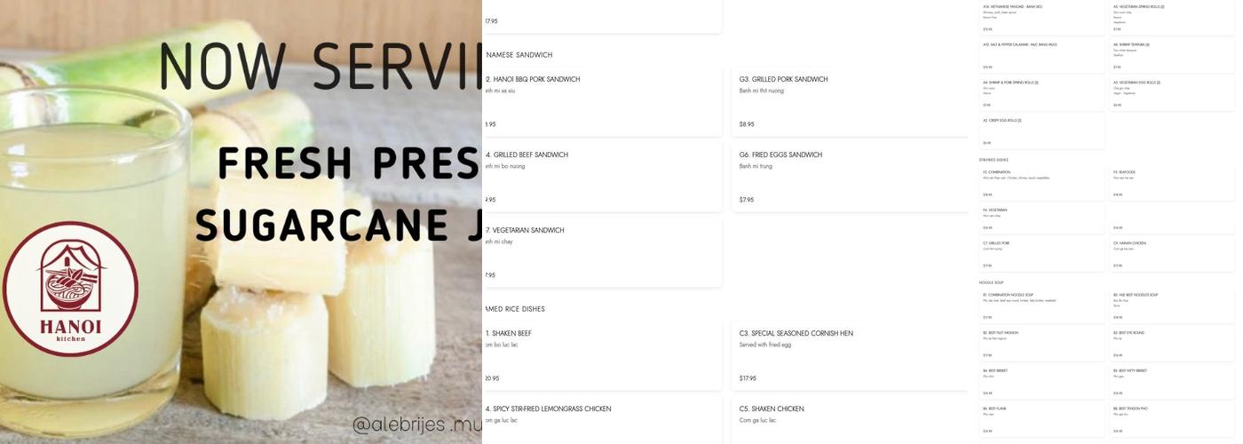 HANOI KITCHEN VIETNAMESE RESTAURANT Menu