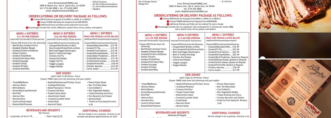 Richard Jones Pit BBQ Catering Menu