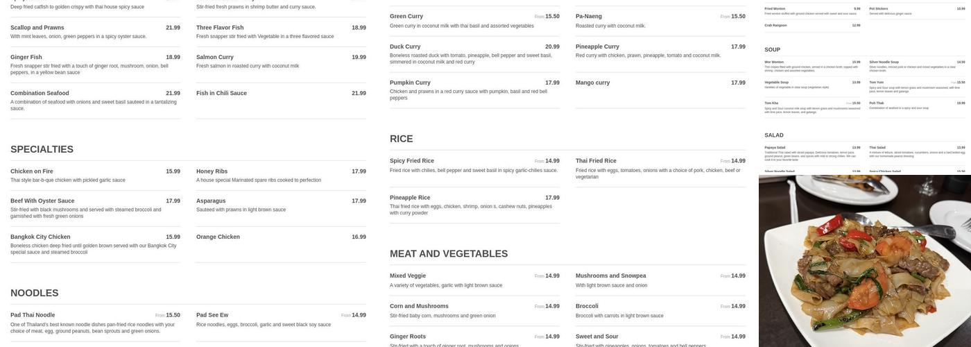 Chandara Thai Restaurant Menu