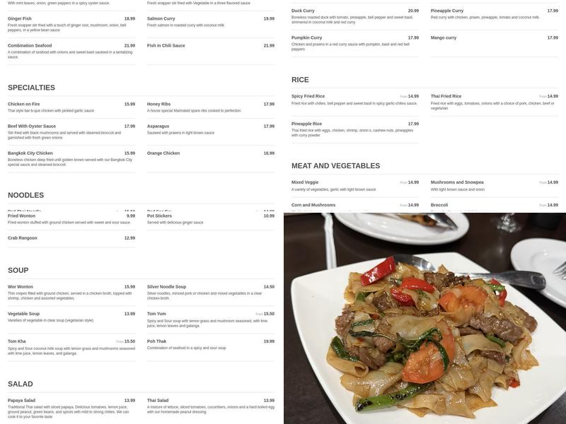 Chandara Thai Restaurant Menu