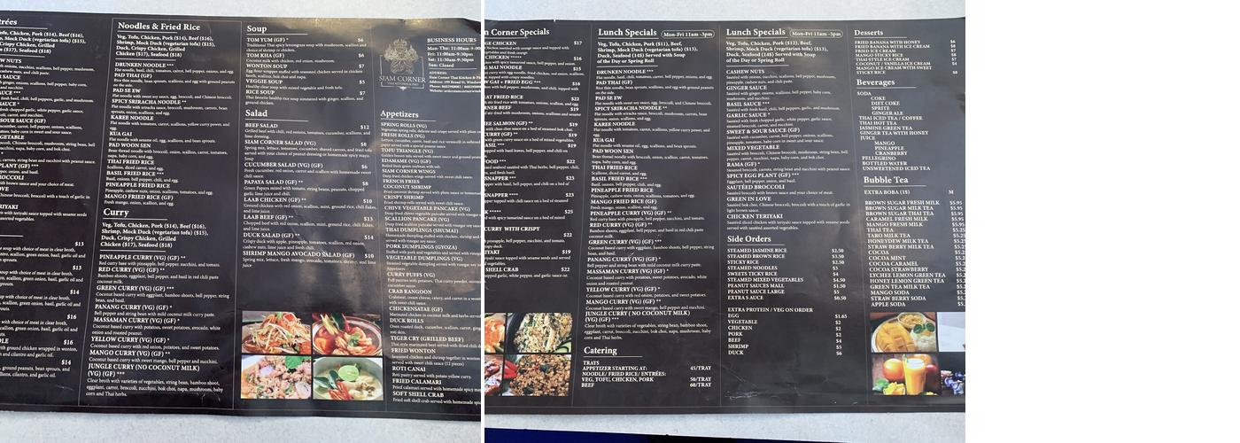 Siam Corner Thai Kitchen & Pho Menu