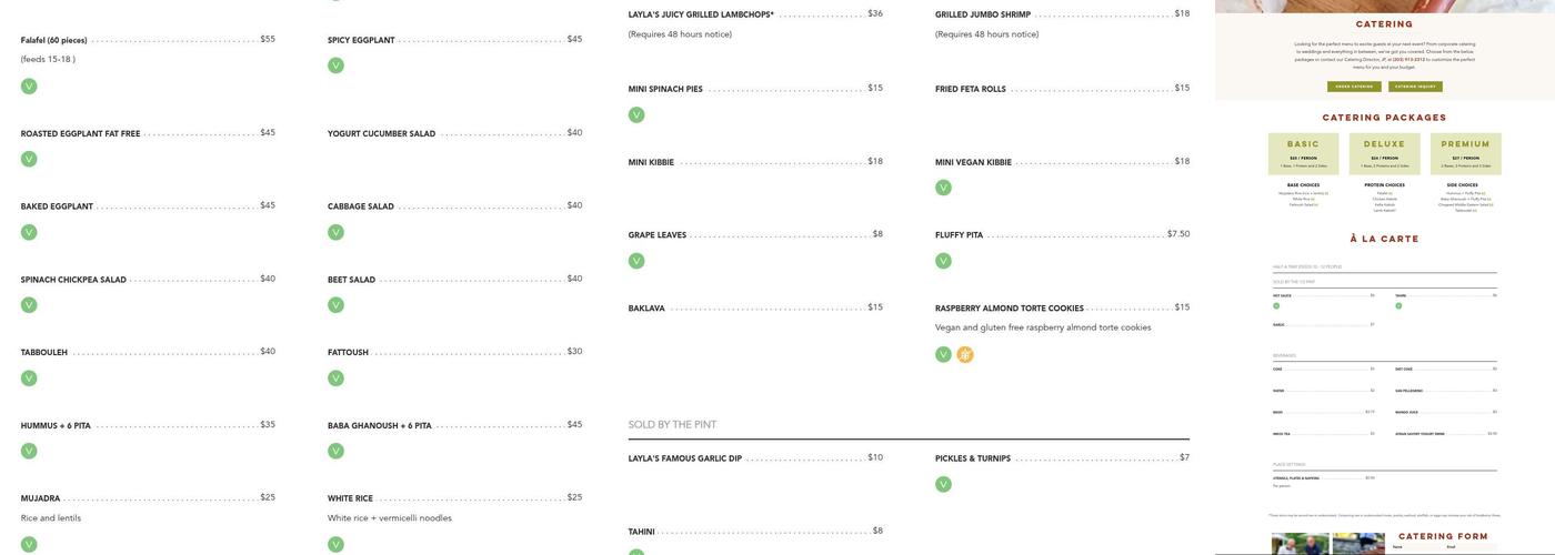 Layla's Falafel Menu