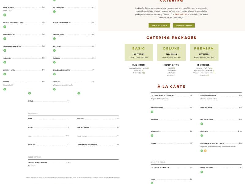 Layla's Falafel Menu