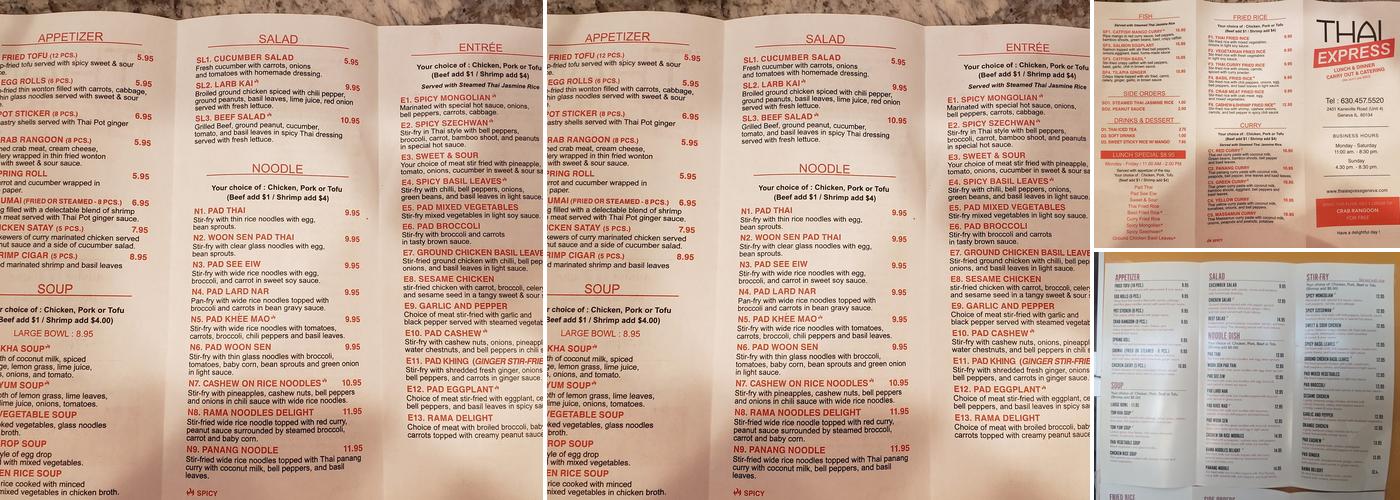 Thai Express Menu