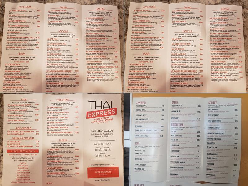 Thai Express Menu
