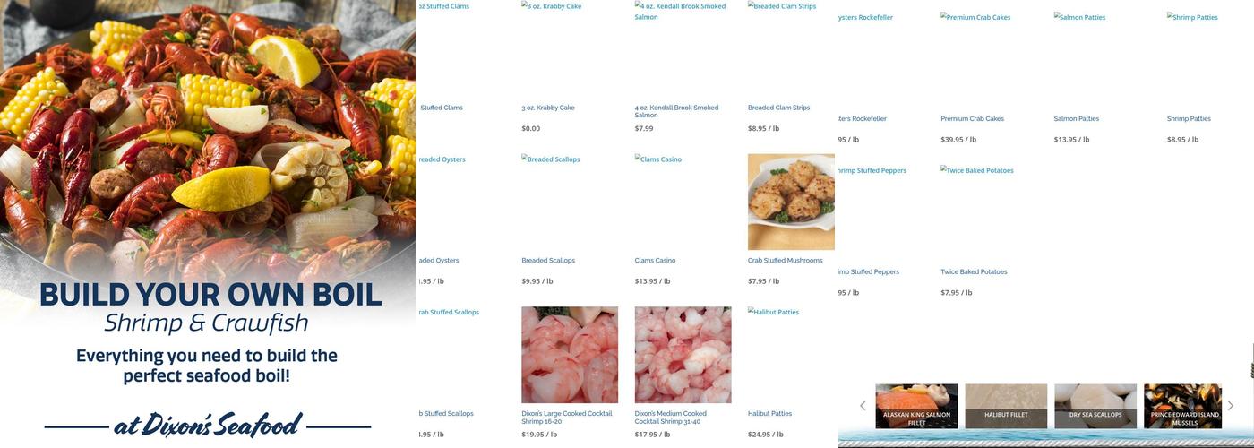 Dixon's Seafood Retail Shoppe Menu