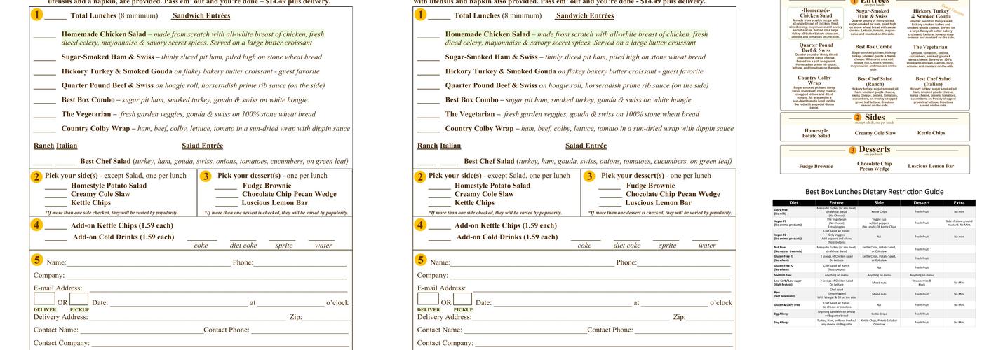 Best Box Lunches Menu