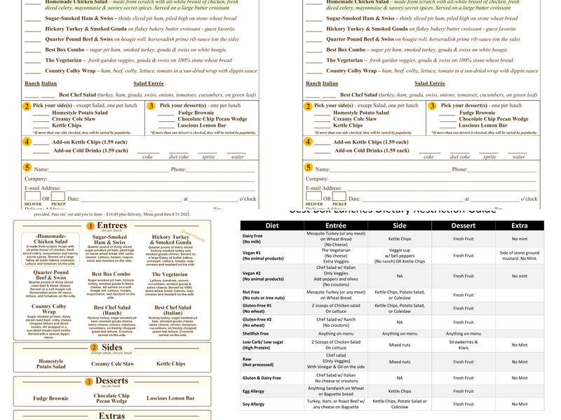 Best Box Lunches Menu