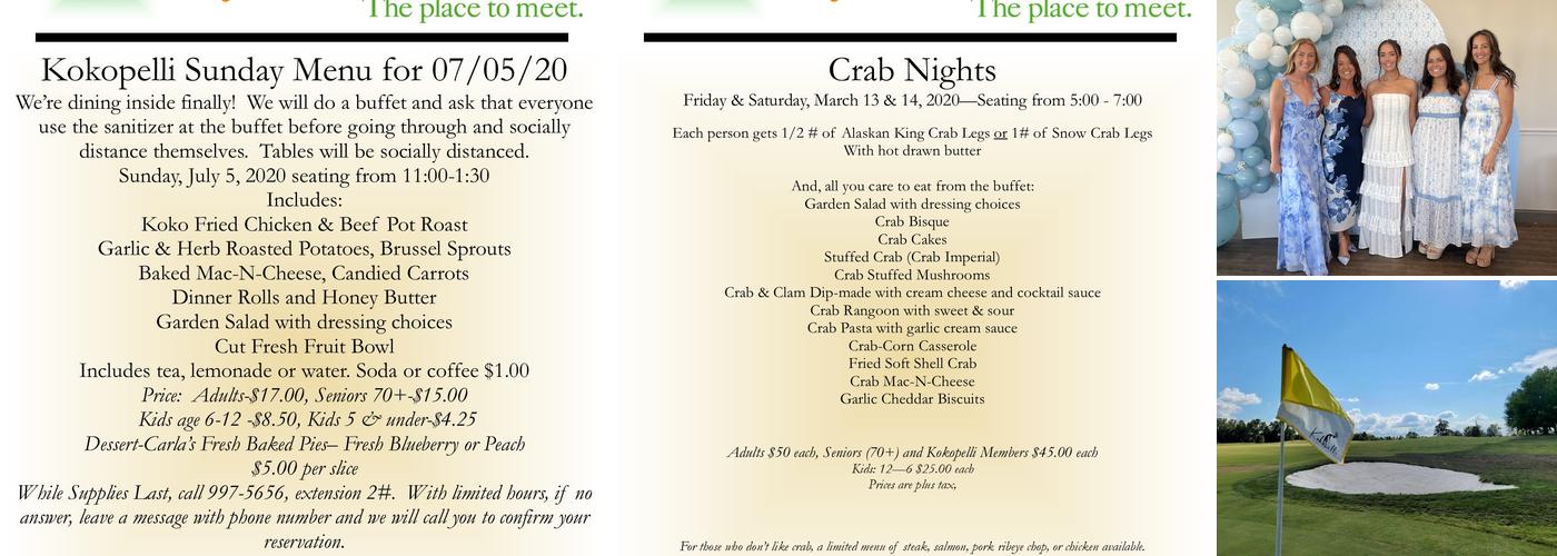 Kokopelli Golf Club Menu