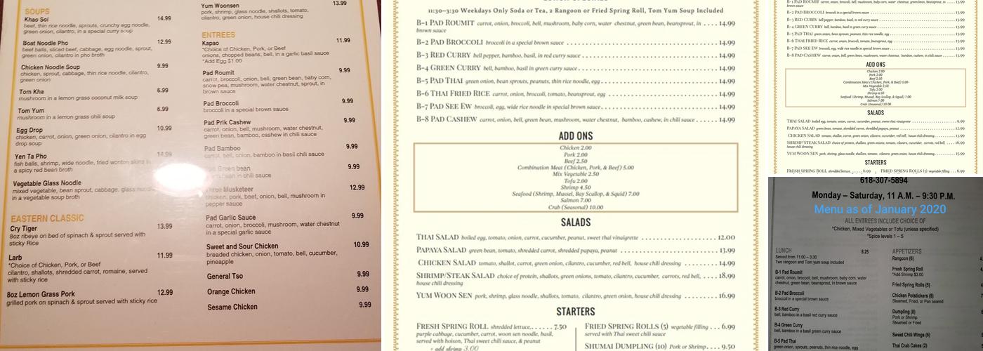 Bann Thai Menu