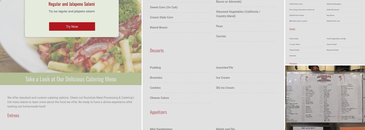 Ruzicka's Meat Processing Menu