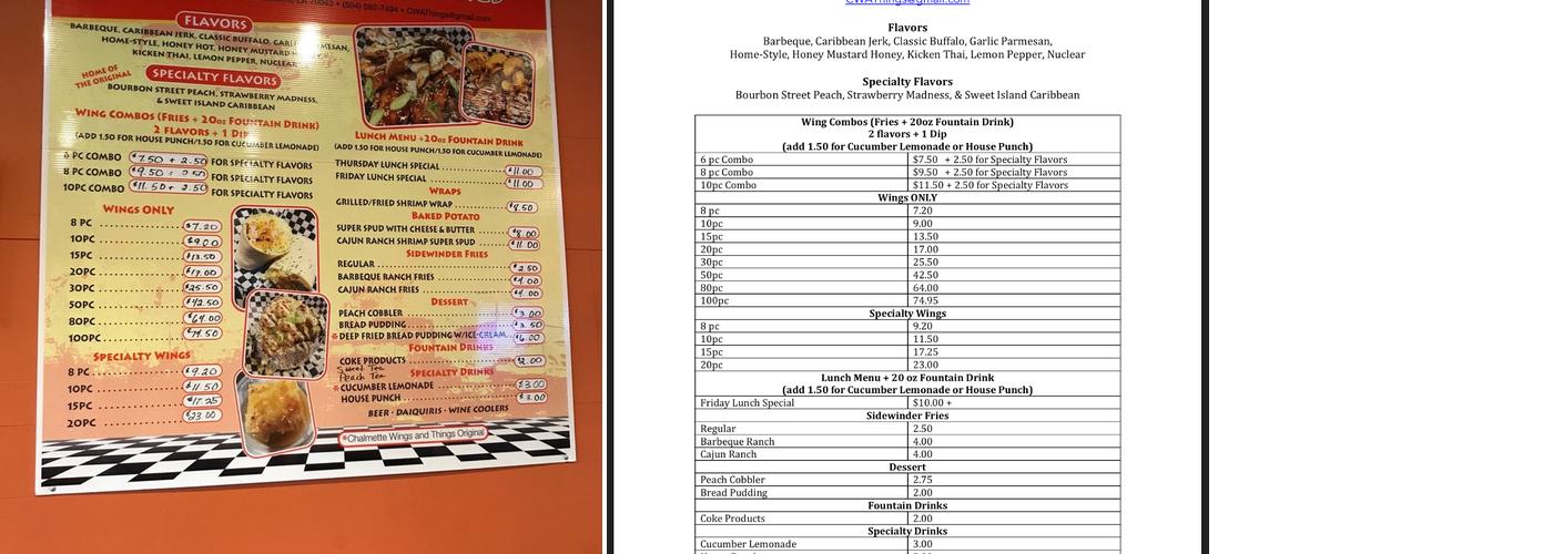 Chalmette Wings and Things Menu