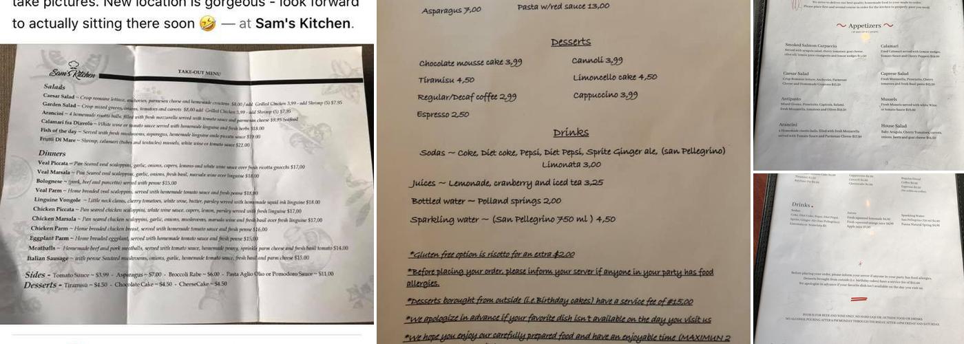 Sam's Kitchen Woburn Menu