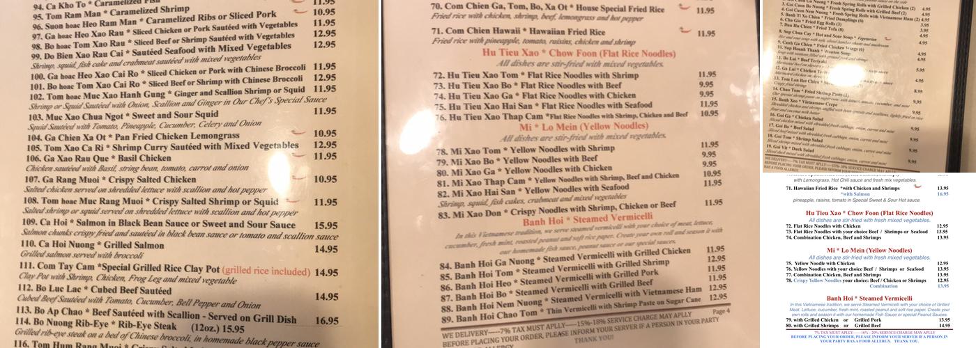Saigon Hut Menu