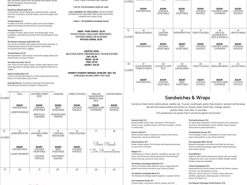 The Woman's Exchange of Saint Louis Menu