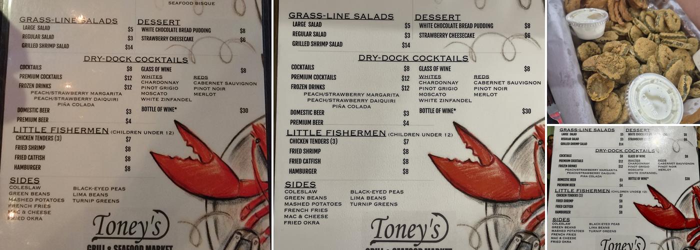 Toney's Grill and Seafood Market Menu