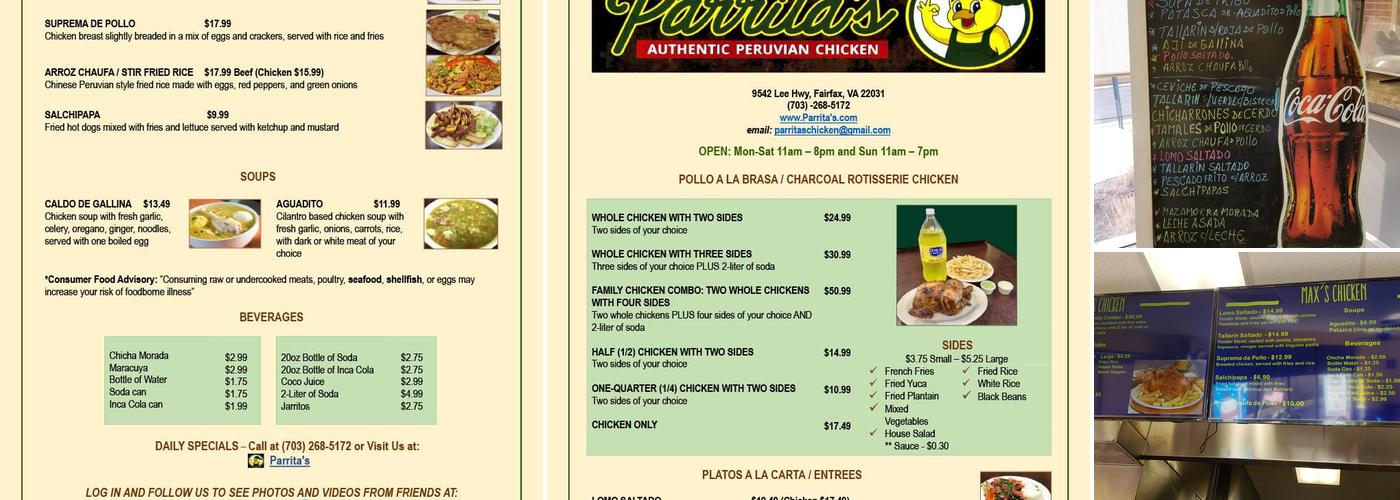 Parrita's Menu