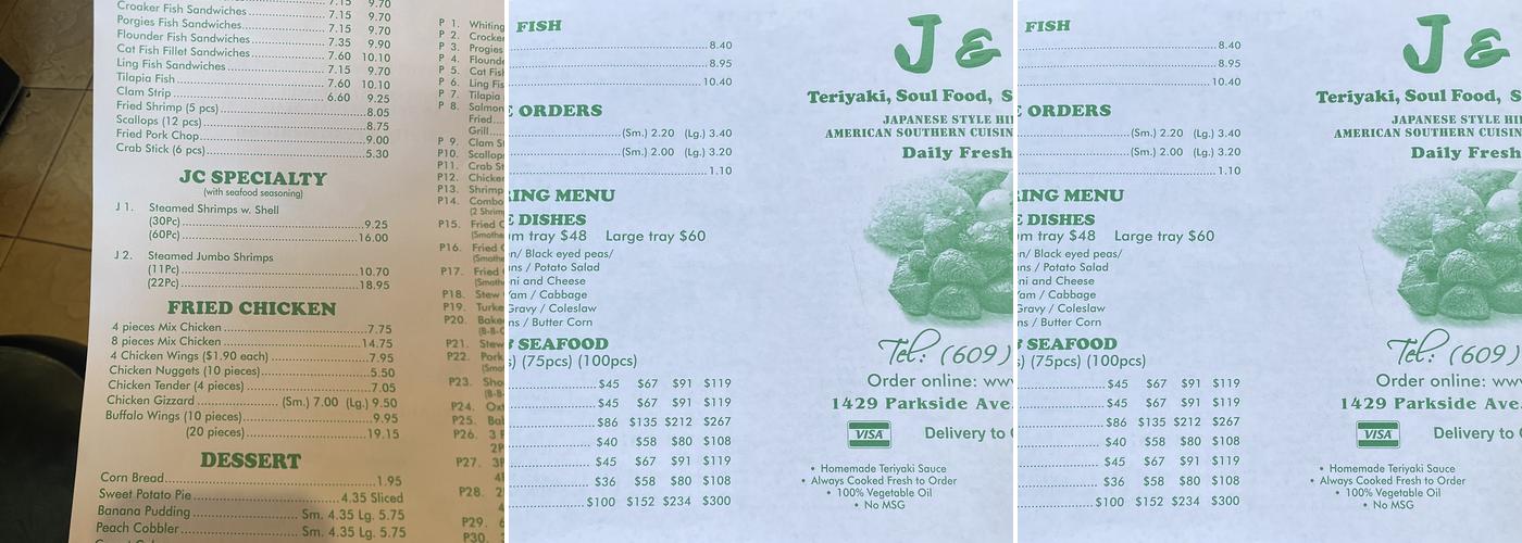J C Teriyaki Menu