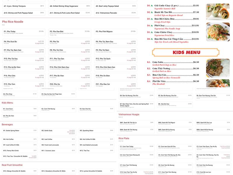Phở Today Menu
