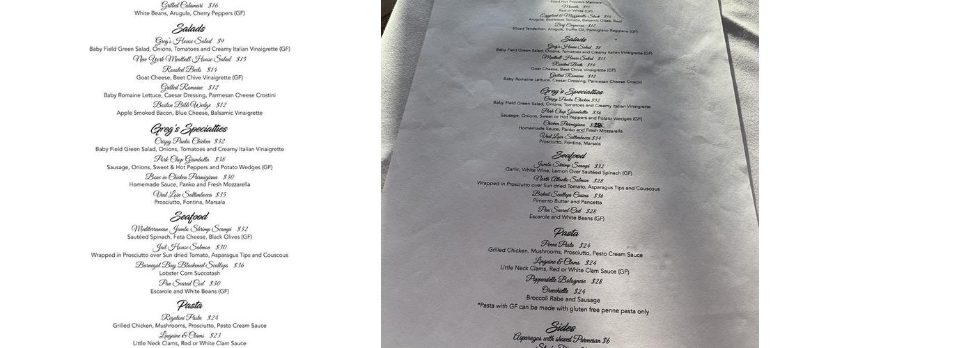 Gregory's LBI Menu