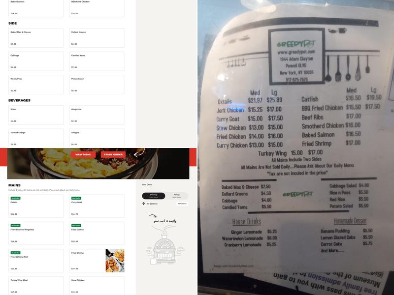 Greedy Pot Menu