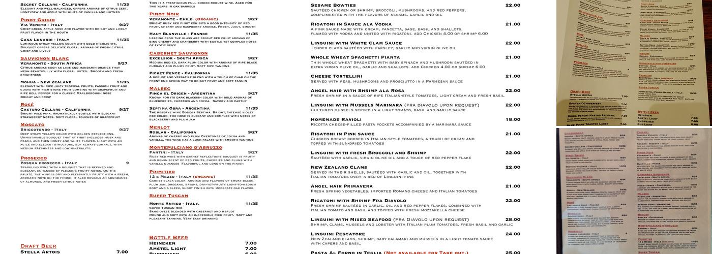 Steven’s Pasta Menu
