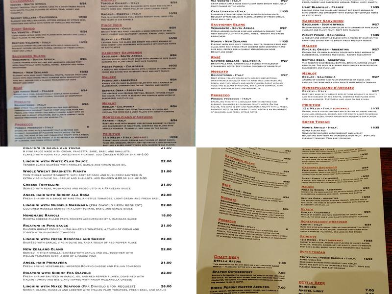 Steven’s Pasta Menu
