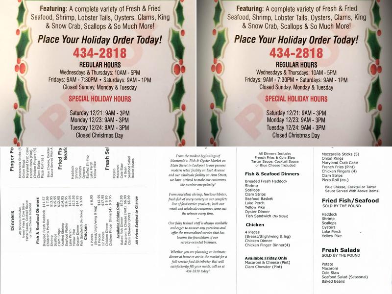 Montondo's Seafood Inc Menu