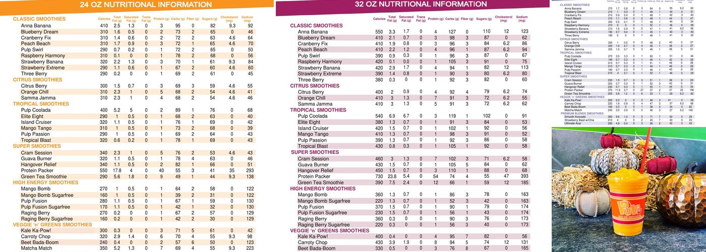 Pulp Juice and Smoothie Bar Menu