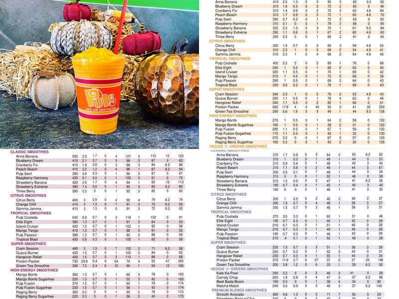 Pulp Juice and Smoothie Bar Menu
