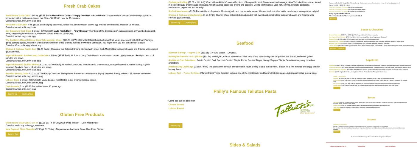 Capt'n Chucky's Crab Cake co. Menu
